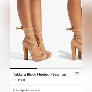 Tan blocked heel peep toe